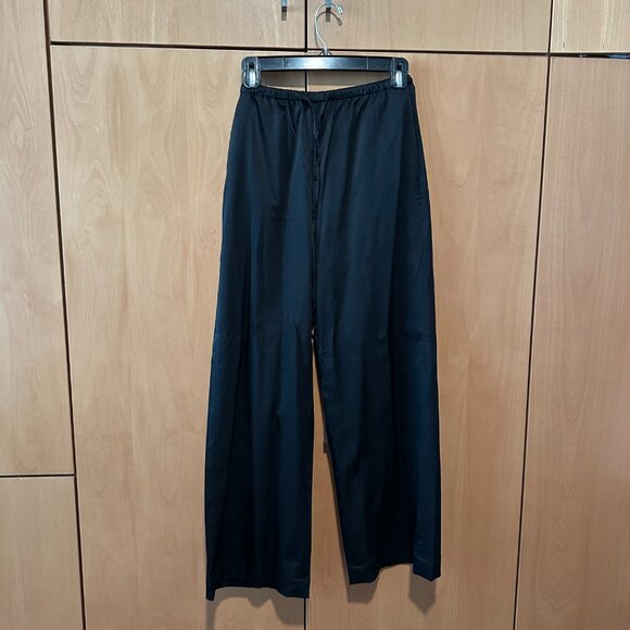 Banana Republic Wide-Leg Crinkled Satin Pull-On Pants Black XXS - Picture 3 of 5